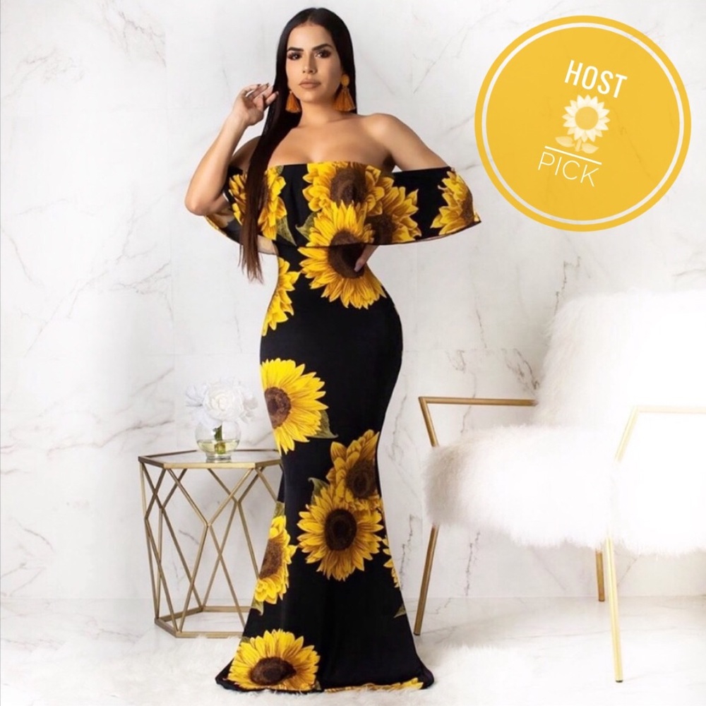 Sunflower Stretch Floral Maxi Bodycon Summer Dress - Picture 1 of 8